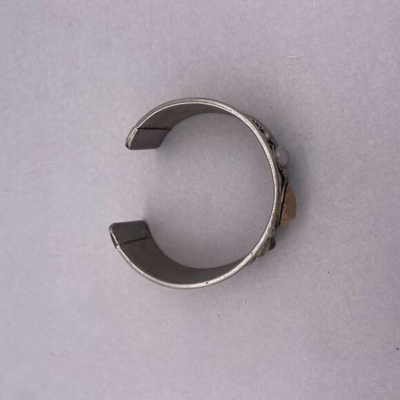 Gemstone Cabochons Wide Cuff Bracelet tribal ethnic Silver Tone Vintage - Picture 2 of 4